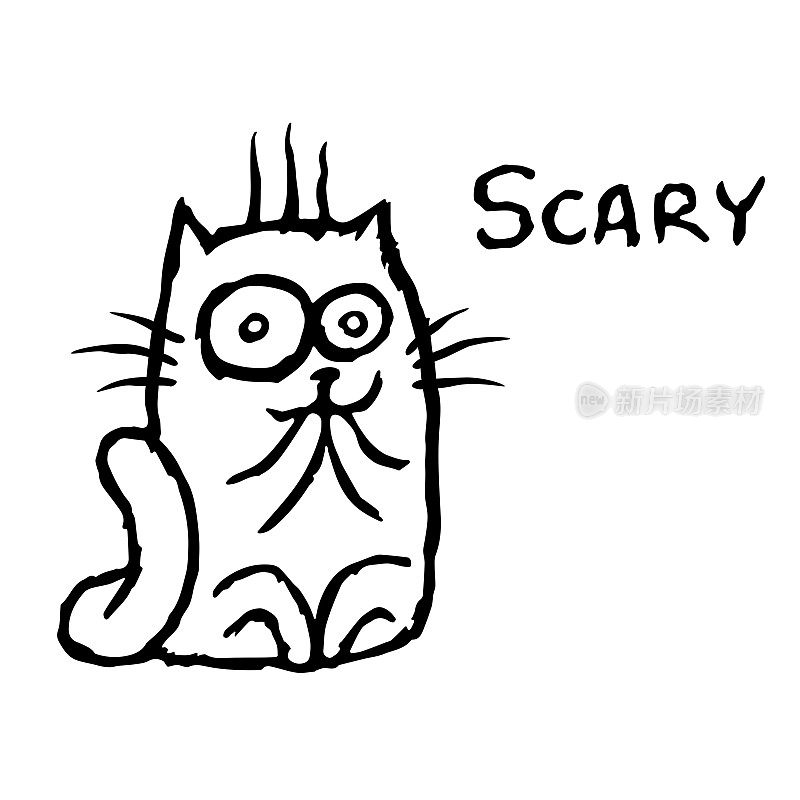 Cat Tik很害怕。矢量插图。